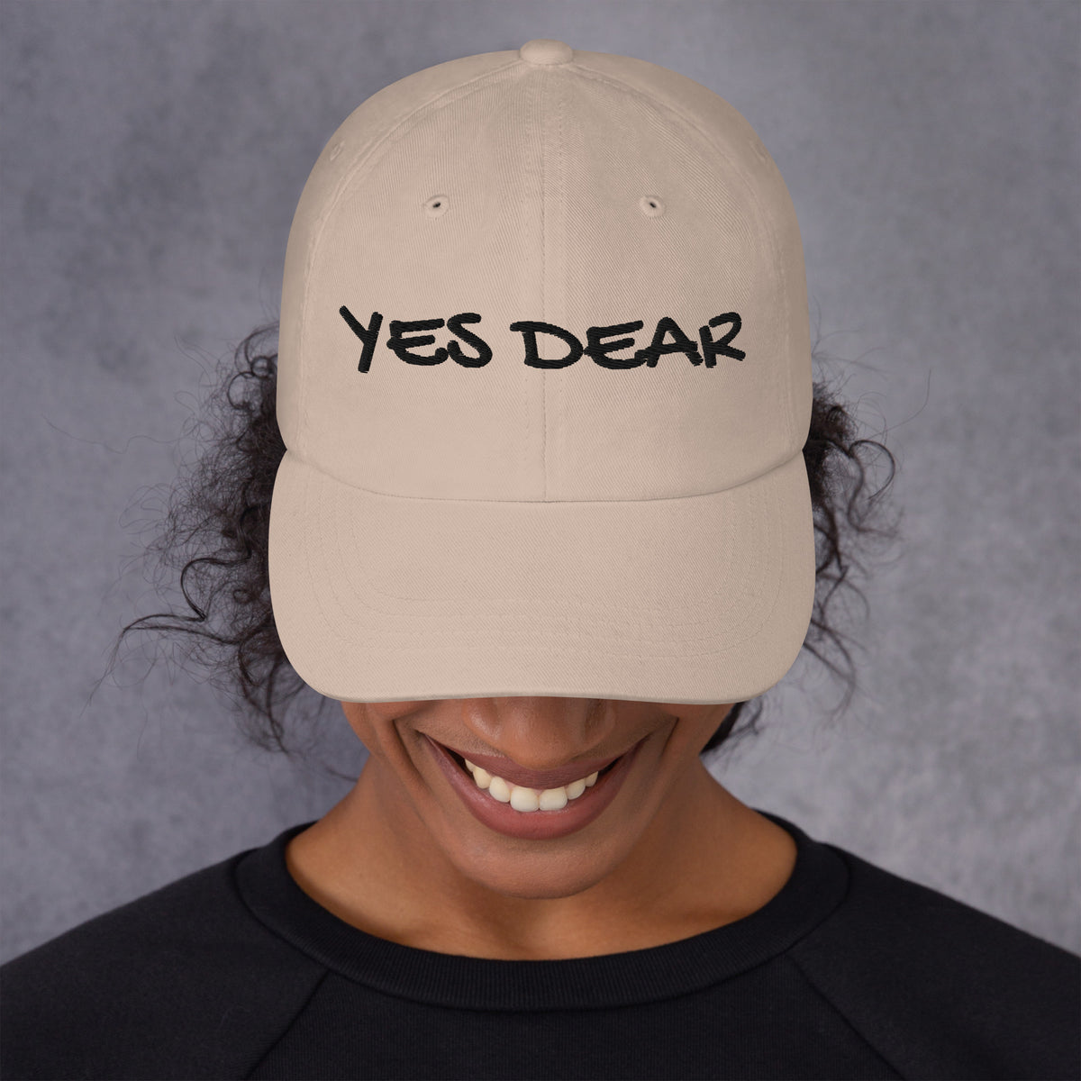 “Yes Dear” embroidered dad hat in stone