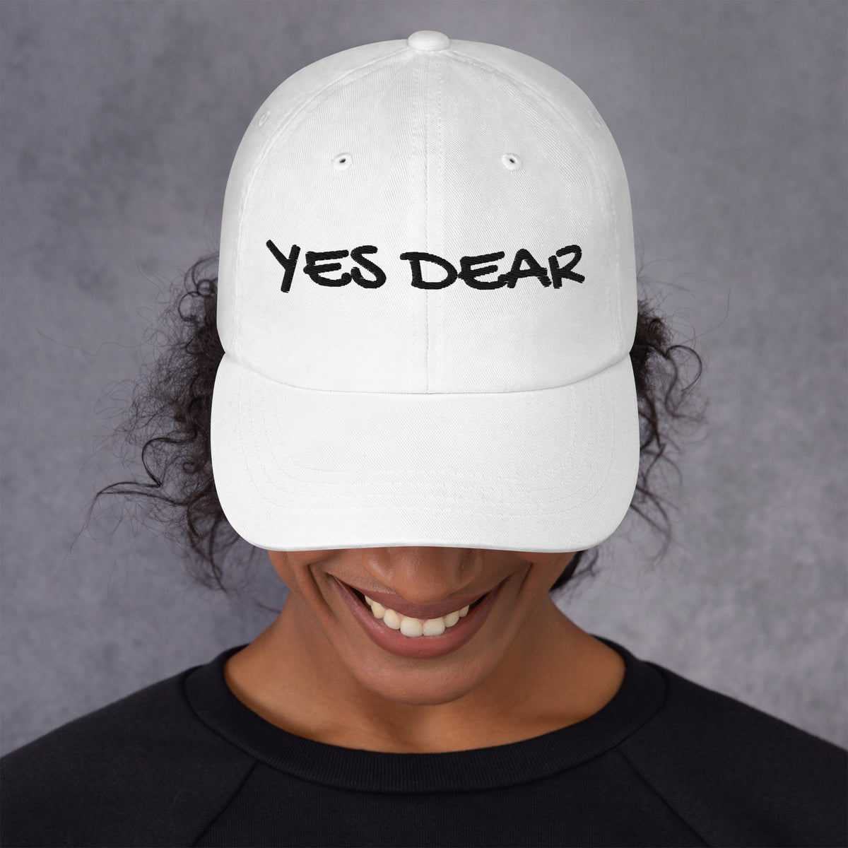 “Yes Dear” embroidered dad hat in white